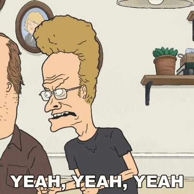 A Cartoon Character Says " Yeah Yeah Yeah " In Front Of A Picture Of A Woman GIF