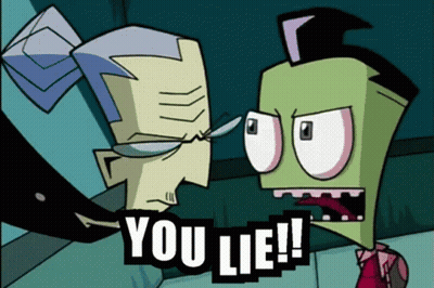 A Cartoon Character Says " You Lie " In Front Of Another Character GIF