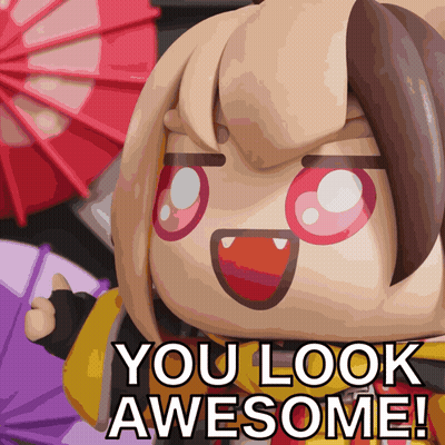 A Cartoon Character Says " You Look Awesome " In Front Of A Fan GIF