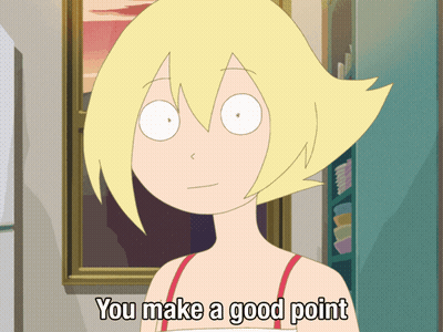 A Cartoon Character Says " You Make A Good Point " In Front Of A Picture GIF