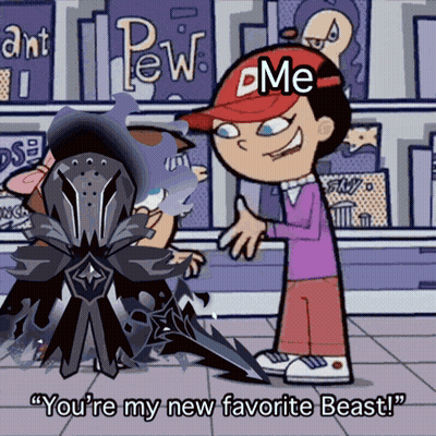 A Cartoon Character Says " You 'Re My New Favorite Beast " To A Monster GIF