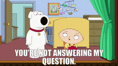 A Cartoon Character Says " You 'Re Not Answering My Question " In Front Of A Crib GIF
