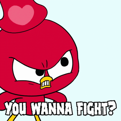 A Cartoon Character Says " You Wanna Fight " GIF