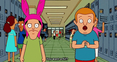 A Cartoon Character Says You Want A Hit While Standing Next To Another Character GIF