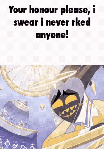 A Cartoon Character Says " Your Honour Please , I Swear I Never Rked Anyone " GIF