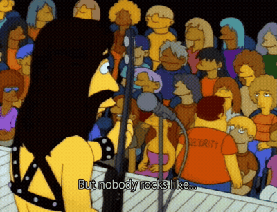 A Cartoon Character Singing Into A Microphone With The Words But Nobody Rocks Like Behind Her GIF