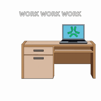 A Cartoon Character Sits In A Chair In Front Of A Desk With The Words Work Work Work Written Above It GIF