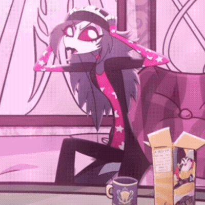 A Cartoon Character Sits On A Couch Next To A Box Of Cereal GIF