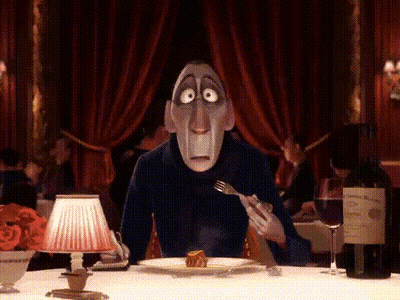 A Cartoon Character Sitting At A Table With A Bottle Of Wine GIF