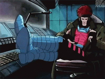 A Cartoon Character Sitting In A Chair With His Feet Up GIF