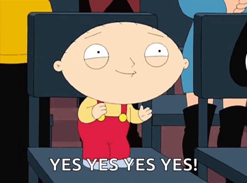 A Cartoon Character Sitting In A Chair With The Words Yes Yes Yes Behind Him GIF