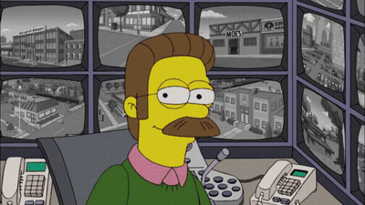 A Cartoon Character Sitting In Front Of A King Moe 'S Restaurant GIF