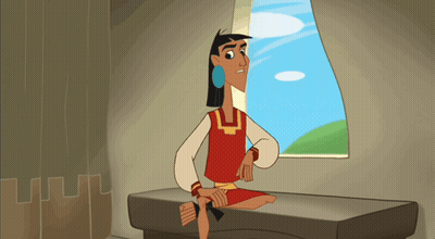 A Cartoon Character Sitting On A Bench Looking Out Of A Window GIF