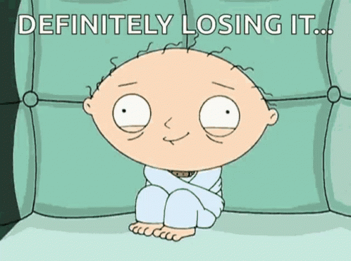 A Cartoon Character Sitting On A Couch With The Words Definitely Losing It GIF