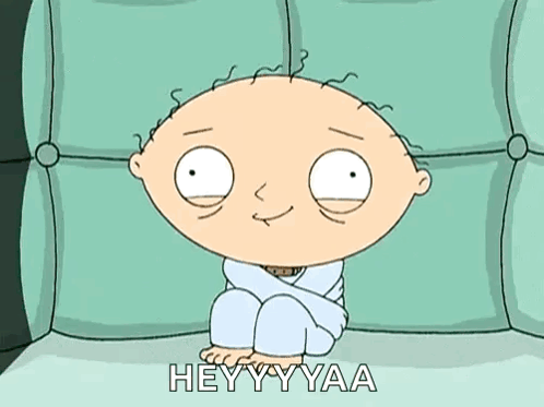 A Cartoon Character Sitting On A Couch With The Words Heyyyyaa Written Below Him GIF