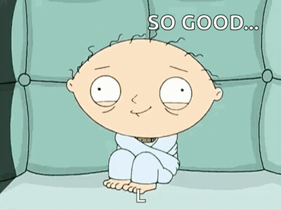 A Cartoon Character Sitting On A Couch With The Words So Good Written Above Him GIF