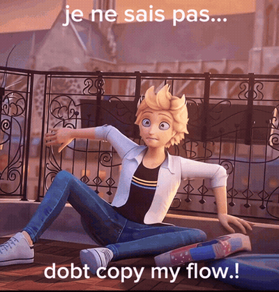 A Cartoon Character Sitting On The Ground With The Words Je Ne Sais Pas Debt Copy My Flow Below Him GIF