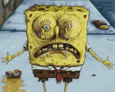 A Cartoon Character , Spongebob Squarepants , Is Standing On A Sidewalk With A Can Of Soda . GIF