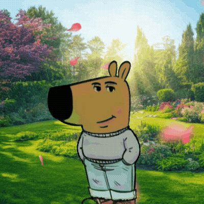 A Cartoon Character Standing In A Garden With Flowers Flying In The Background GIF