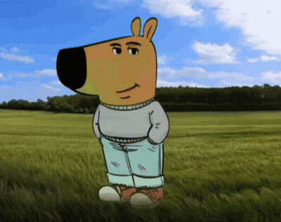 A Cartoon Character Standing In A Grassy Field With His Hands In His Pockets GIF