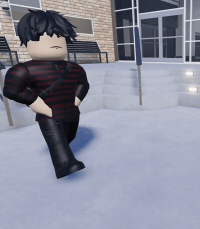 A Cartoon Character Standing In Front Of A Brick Building GIF