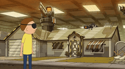 A Cartoon Character Standing In Front Of A House GIF