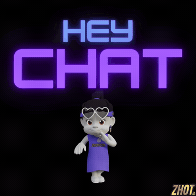 A Cartoon Character Standing In Front Of A Neon Sign That Says Hey Chat GIF