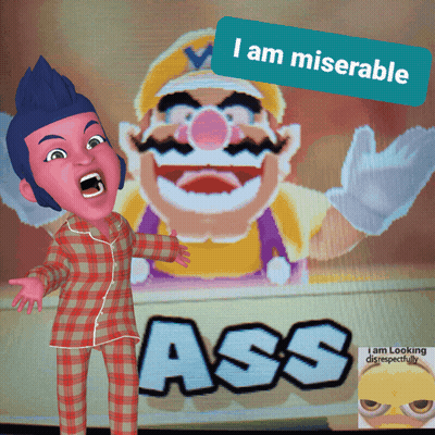 A Cartoon Character Standing In Front Of A Screen That Says " Ass " GIF