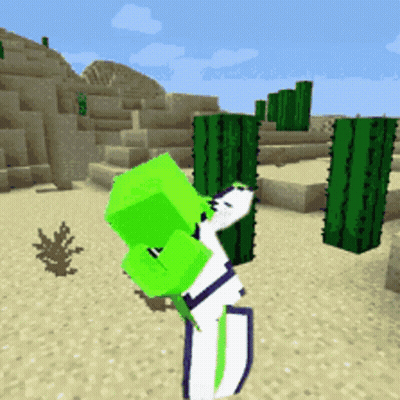 A Cartoon Character Standing Next To A Cactus In A Desert GIF