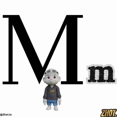 A Cartoon Character Standing Next To A Letter M GIF