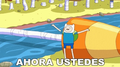 A Cartoon Character Standing Next To A River With The Words Ahora Ustedes Above Him GIF