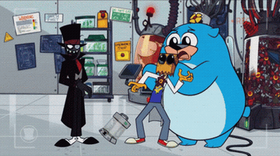 A Cartoon Character Standing Next To A Sign That Says " Do Not Eat " GIF