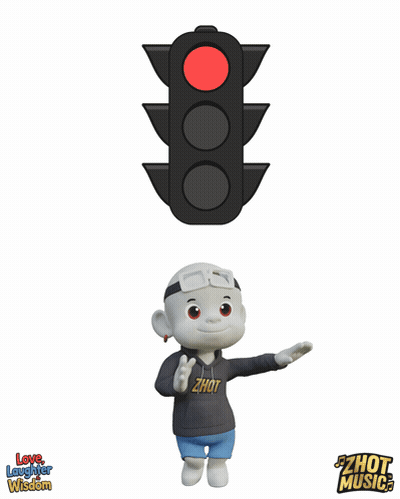 A Cartoon Character Standing Next To A Traffic Light With A Red Light GIF