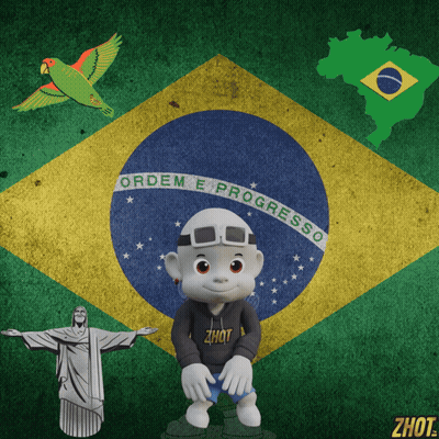 A Cartoon Character Stands In Front Of A Brazilian Flag With The Words Ordem E Progresso On It GIF