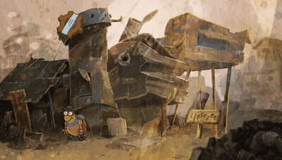 A Cartoon Character Stands In Front Of A Building With A Sign That Says " Librefe " GIF