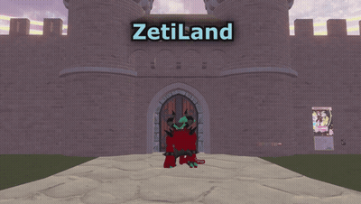 A Cartoon Character Stands In Front Of A Castle With The Name Zetiland Written On It GIF