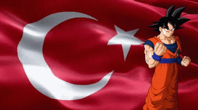 A Cartoon Character Stands In Front Of A Crescent Moon And Star Flag GIF