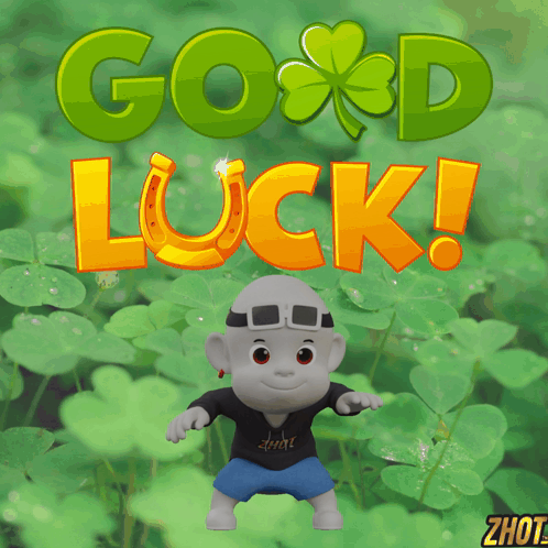 A Cartoon Character Stands In Front Of A Green Background With The Words Good Luck GIF