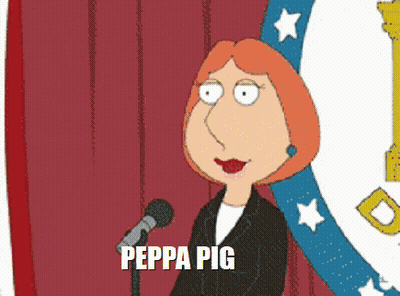 A Cartoon Character Stands In Front Of A Microphone With Peppa Pig Written Below Her GIF