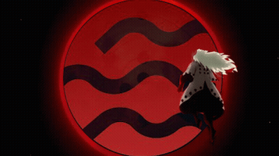 A Cartoon Character Stands In Front Of A Red And Black Circle GIF