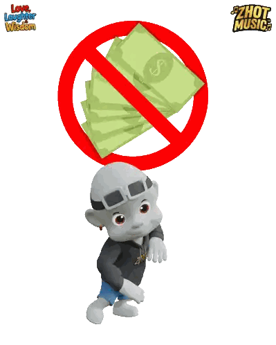A Cartoon Character Stands In Front Of A Sign That Says Love Laughter Wisdom Sticker