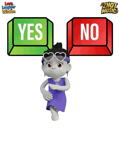 A Cartoon Character Stands In Front Of A Yes And No Sign Sticker