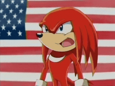 A Cartoon Character Stands In Front Of An American Flag With Stars GIF
