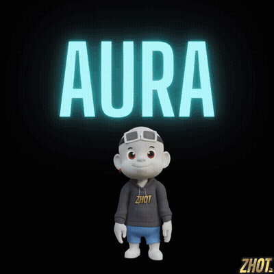 A Cartoon Character Stands In Front Of The Word Aura GIF
