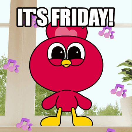 A Cartoon Character That Says It 'S Friday On It GIF