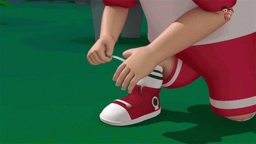 A Cartoon Character Tying A Shoe With The Number 1 And 2 Behind Him GIF