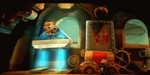 A Cartoon Character Wearing 3D Glasses Is Sitting In Front Of A Picture GIF