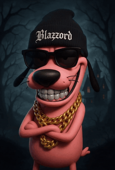 A Cartoon Character Wearing A Beanie That Says Blazord On It GIF