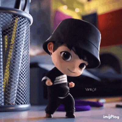 A Cartoon Character Wearing A Black Hat And A Black Shirt GIF