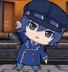 A Cartoon Character Wearing A Blue Coat And Hat Is Giving A Thumbs Up Sign . GIF